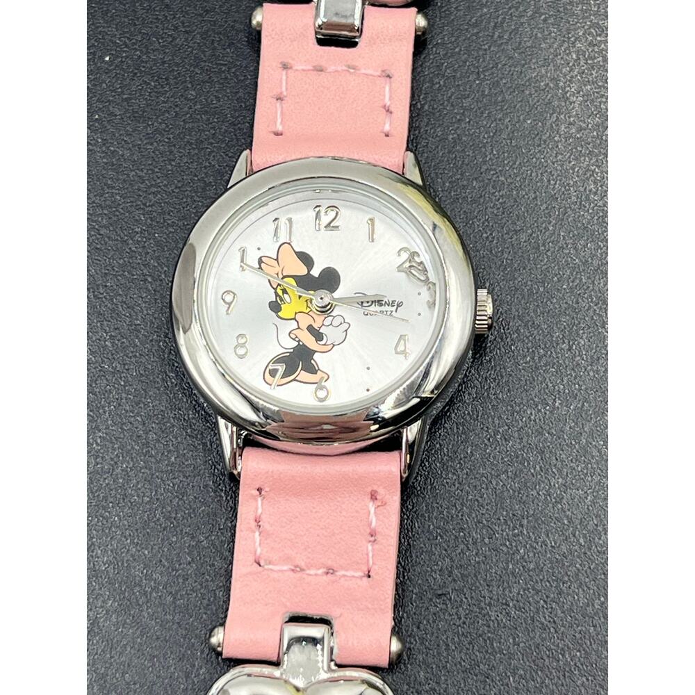 Disney Time Works Girls MINNIE MOUSE Watch Pink Band Leather Hearts New Battery